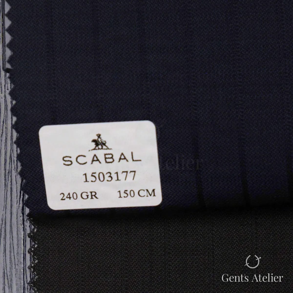 Образец ткани Scabal 1503177 с этикеткой, тёмно-синий, почти чёрный