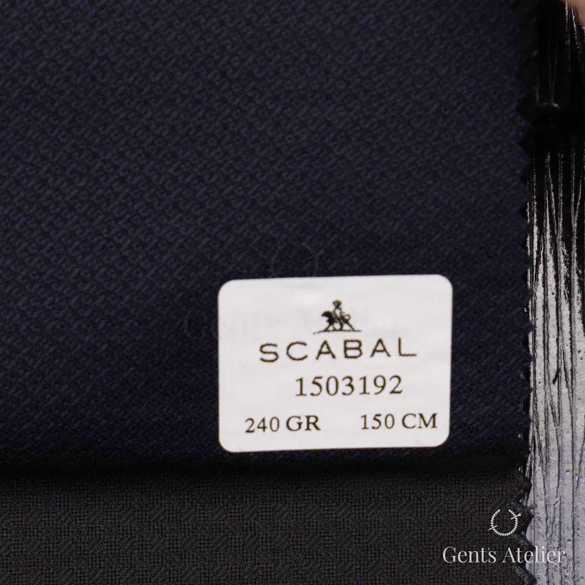 Образец ткани Scabal 1503192 с этикеткой, тёмно-синий