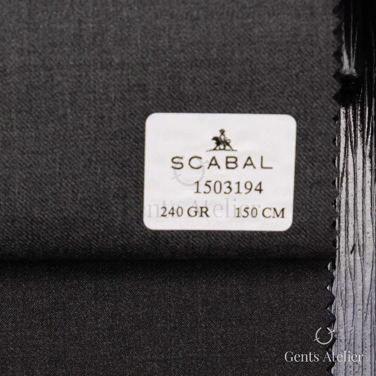 Образец ткани Scabal 1503194 с этикеткой, тёмно-серый (антрацит)