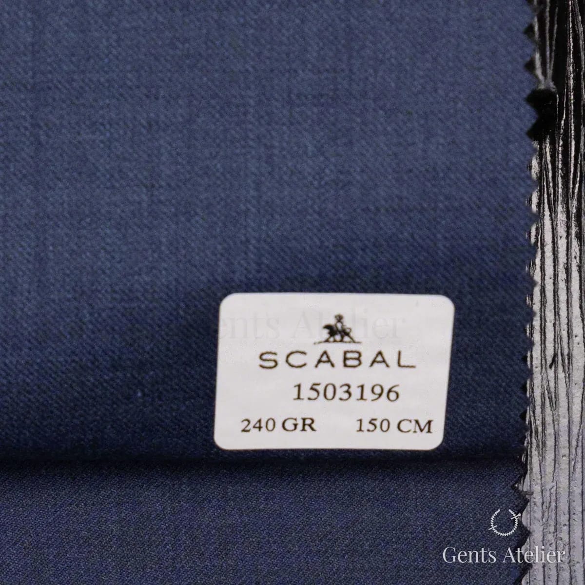 Образец ткани Scabal 1503196 с этикеткой, тёмно-синий кобальтовый