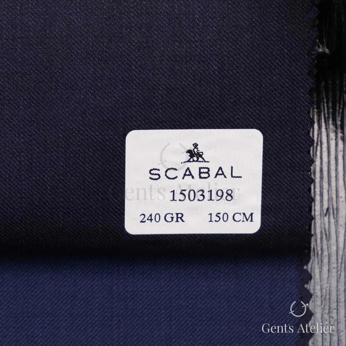 Образец ткани Scabal 1503198 с этикеткой, тёмно-синий с фиолетовым отливом