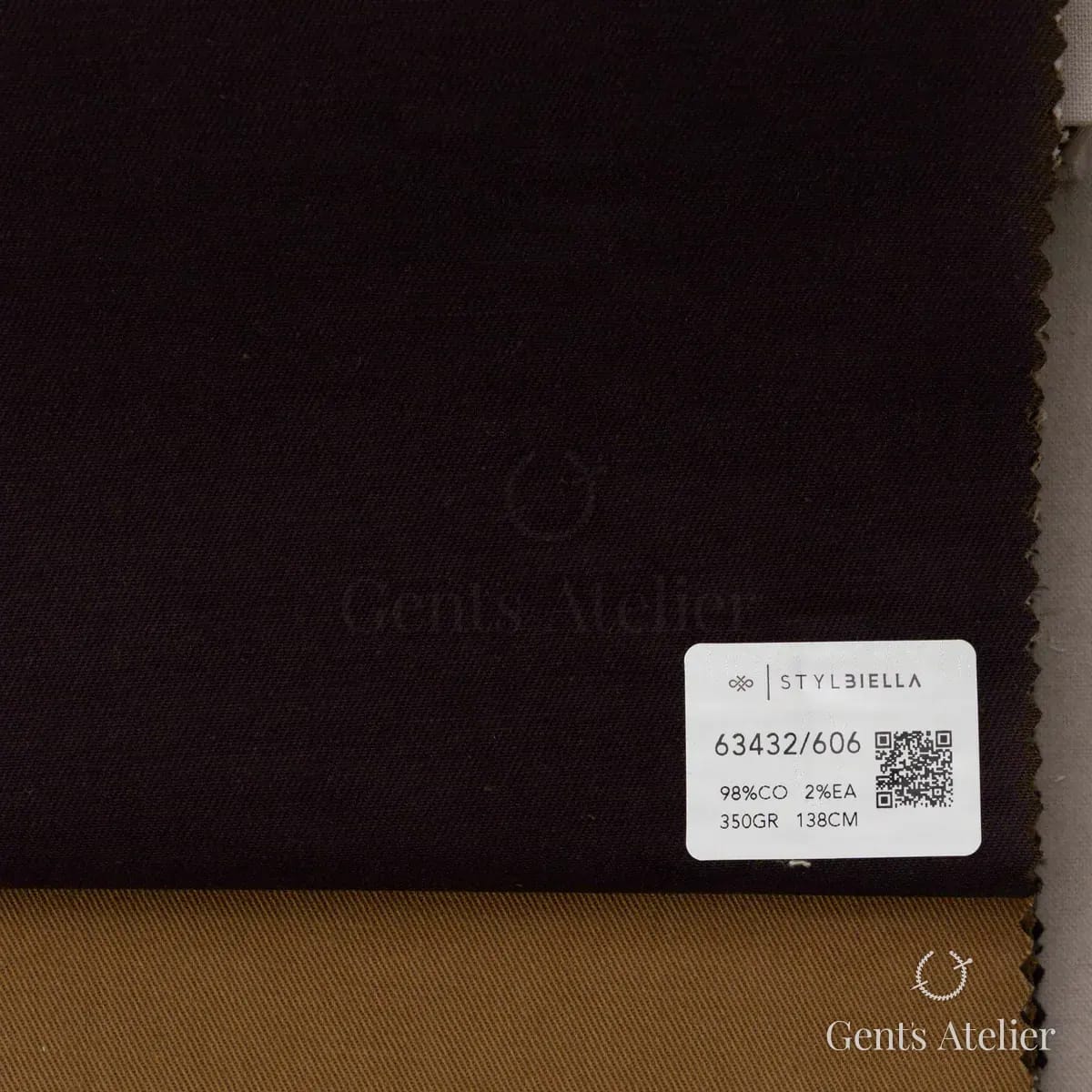 Образец ткани Stylbiella 63432/606 с этикеткой, тёмно-коричневый