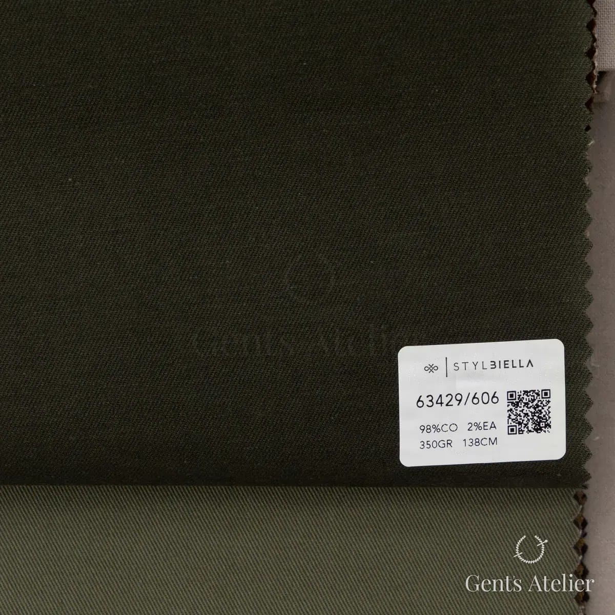 Образец ткани Stylbiella 63429/606 с этикеткой, оливковый