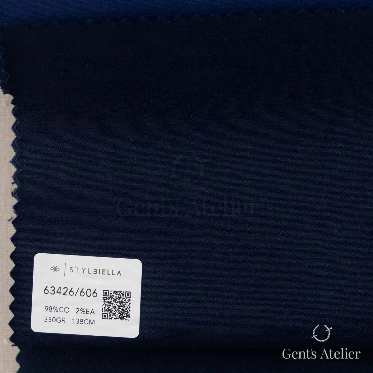 Образец ткани Stylbiella 63426/606 с этикеткой, индиго