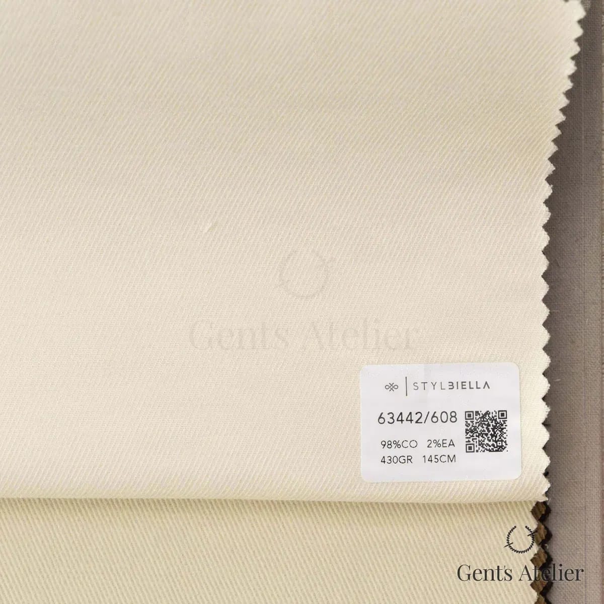 Образец ткани Stylbiella 63442/608 с этикеткой, молочный