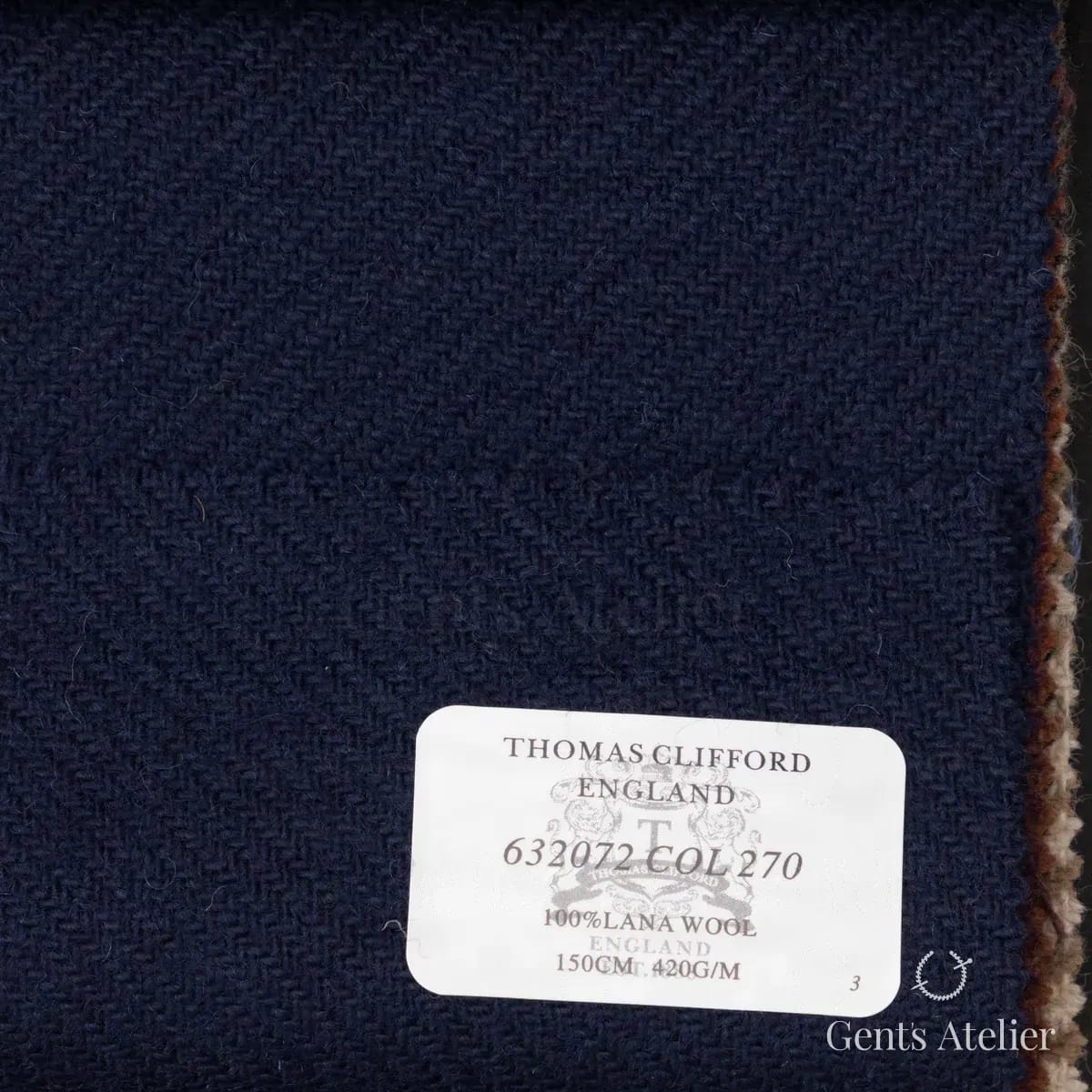 Образец ткани Thomas Clifford 632072 COL 270 с этикеткой, тёмно-синий