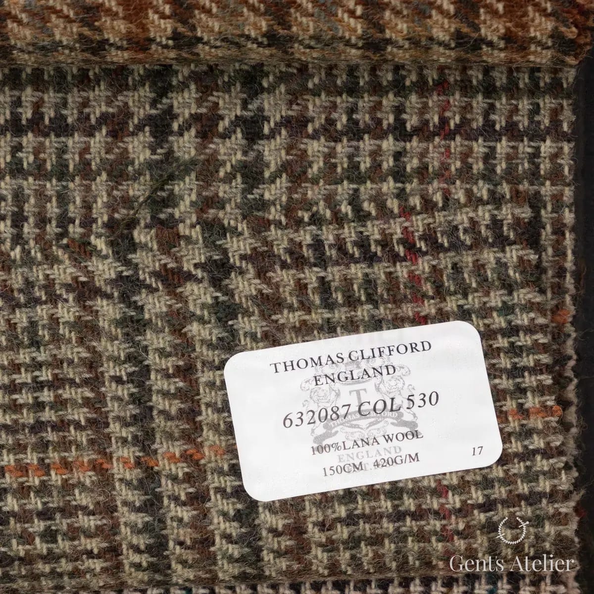 Образец ткани Thomas Clifford 632087 COL 530 с этикеткой, коричневый