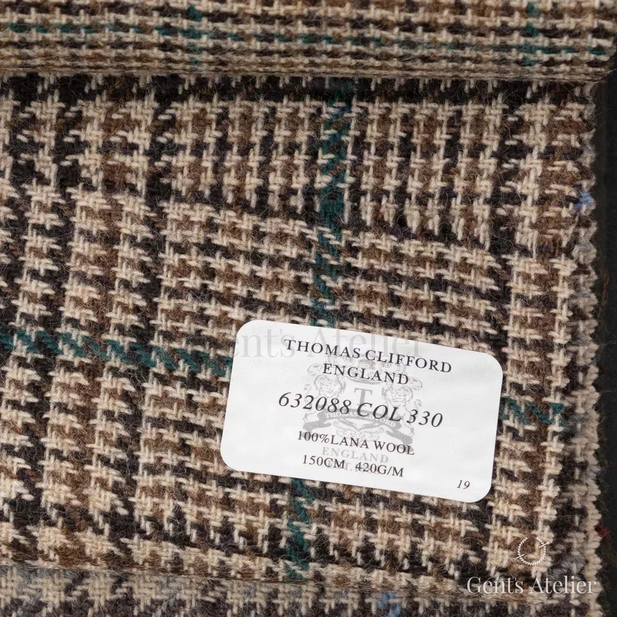 Образец ткани Thomas Clifford 632088 COL 330 с этикеткой, коричневый