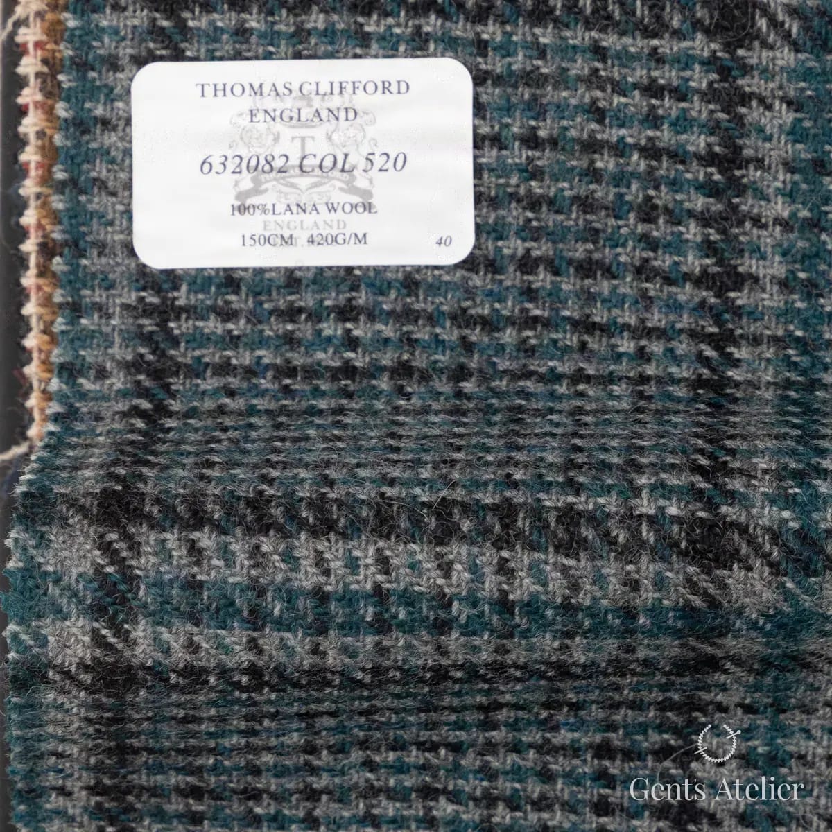 Образец ткани Thomas Clifford 632082 COL 520 с этикеткой, тёмно-зелёный