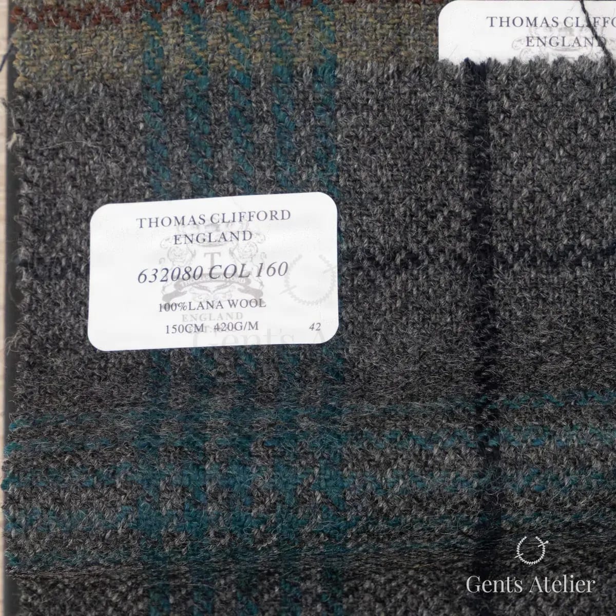 Образец ткани Thomas Clifford 632080 COL 160 с этикеткой, тёмно-серый