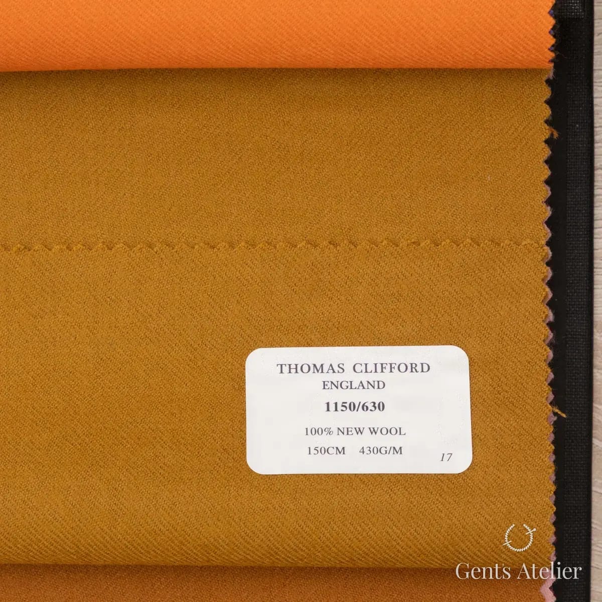 Образец ткани Thomas Clifford 1150/630 с этикеткой, горчичный