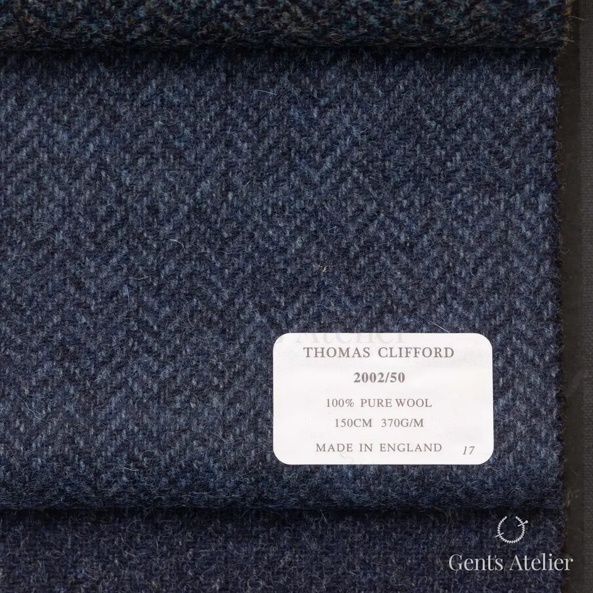 Образец ткани Thomas Clifford 2002/50 с этикеткой, тёмно-синий