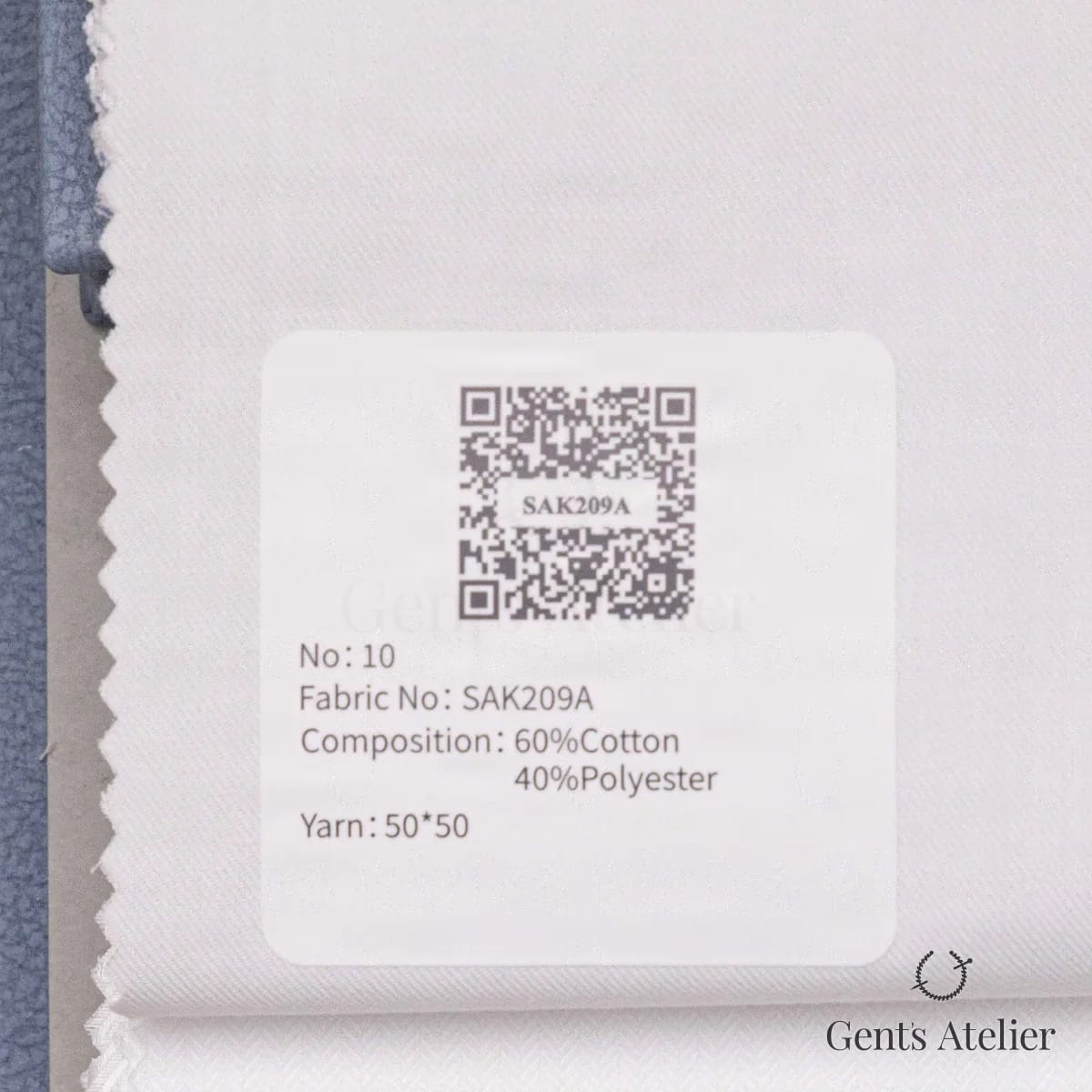 Образец ткани European Business Collection SAK209A с этикеткой, белый однотонный (мелкий твил)