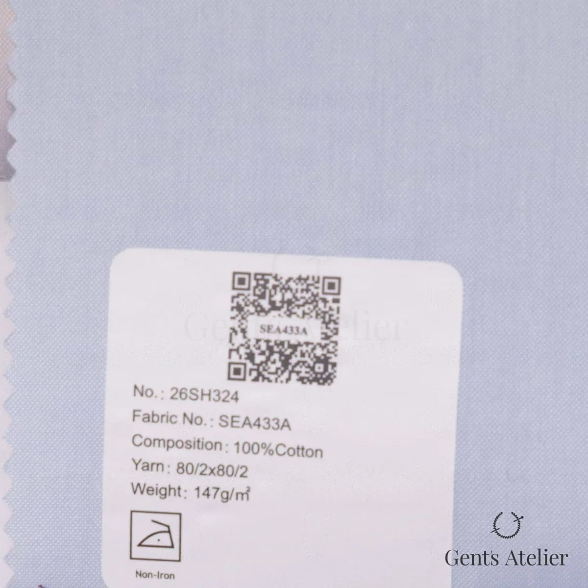 Образец ткани European Business Collection SEA433A с этикеткой, светло-голубой однотонный (оксфорд)
