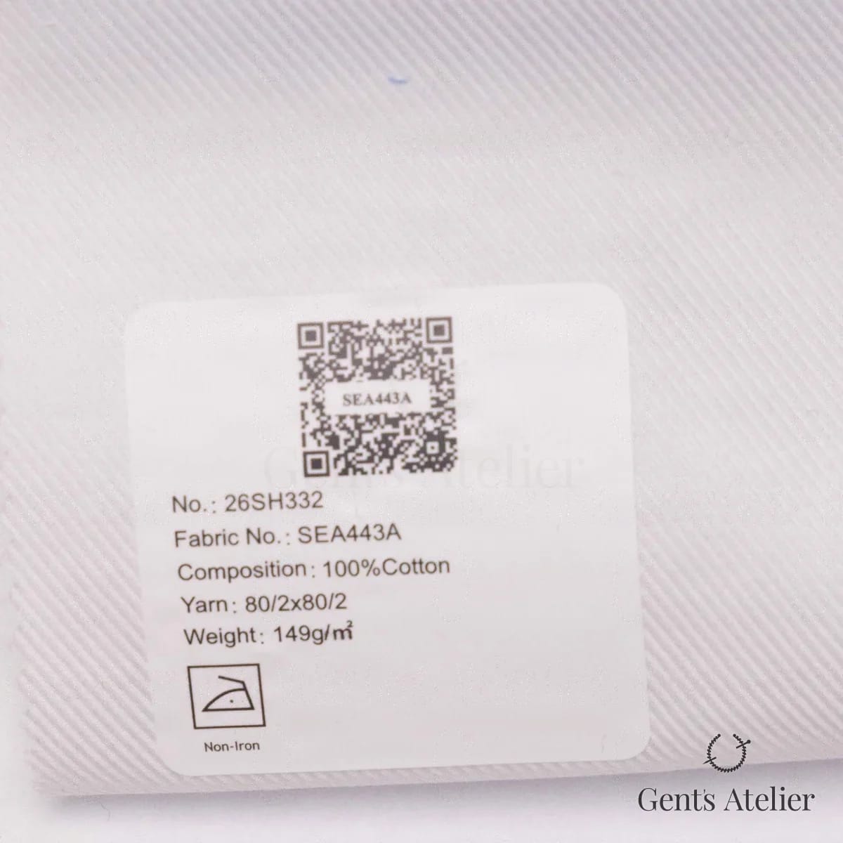 Образец ткани European Business Collection SEA443A с этикеткой, белый твил
