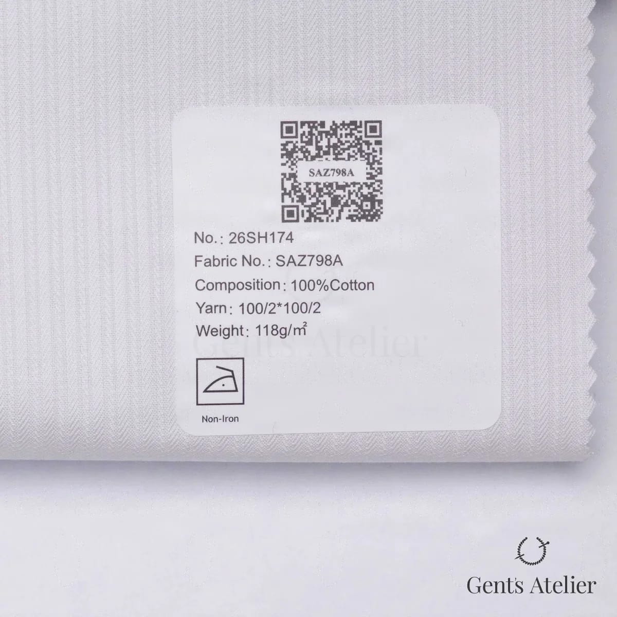 Образец ткани European Business Collection SAZ798A с этикеткой, белый ёлочкой в вертикальную полоску