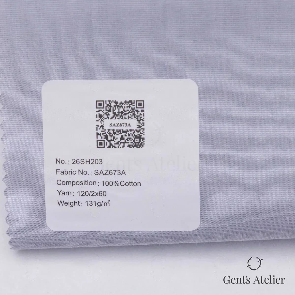 Образец ткани European Business Collection SAZ673A с этикеткой, серо-голубой меланж с тонким горизонтальным рубчиком