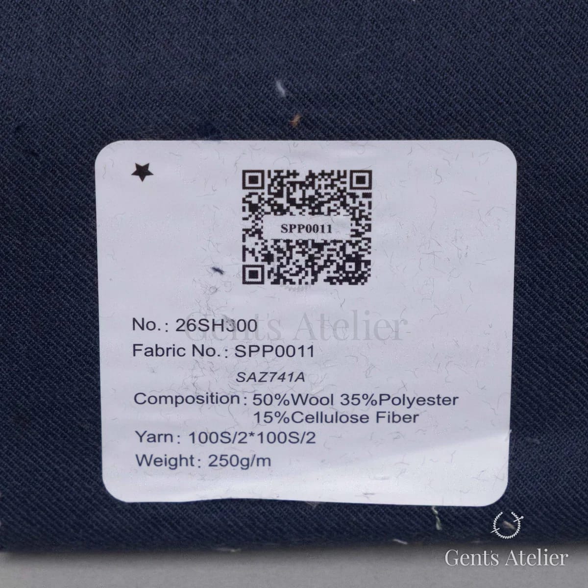 Образец ткани European Business Collection SPP0011 с этикеткой, тёмно-синий однотонный