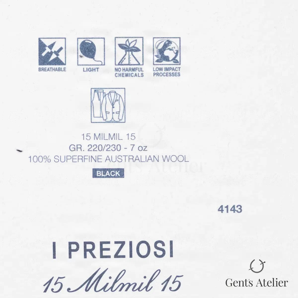 Образец ткани Ermenegildo Zegna 4143 с этикеткой, чёрный