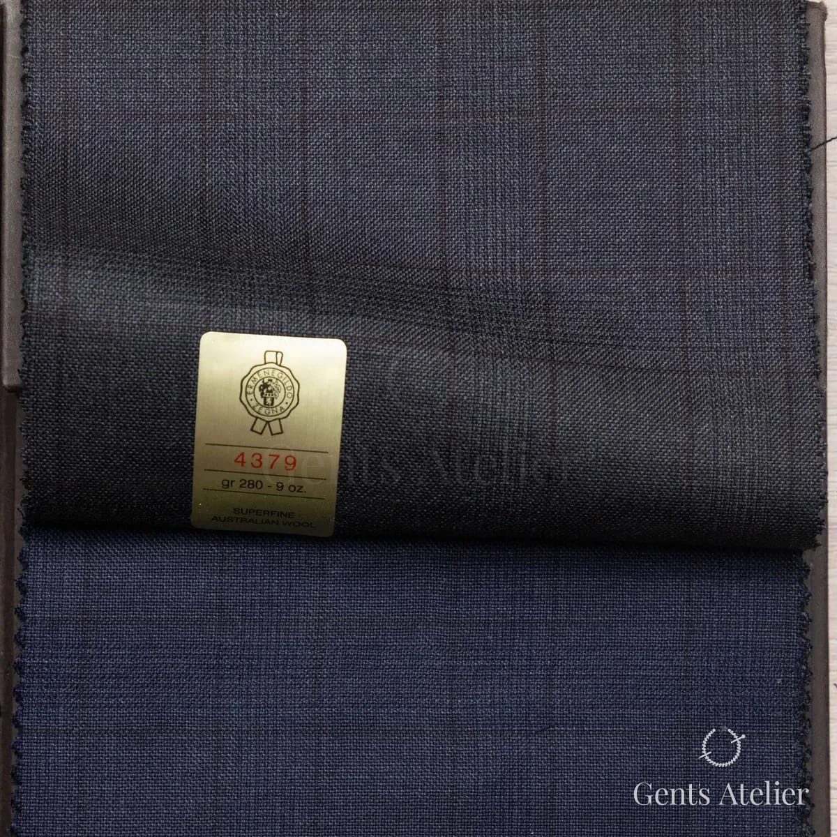 Образец ткани Ermenegildo Zegna 4379 с этикеткой, тёмно-синий