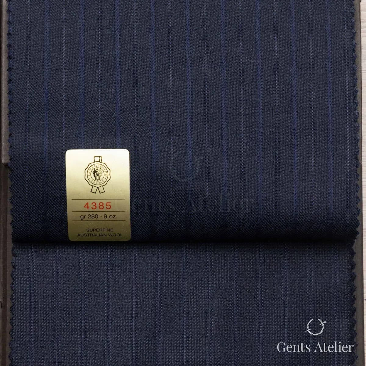 Образец ткани Ermenegildo Zegna 4385 с этикеткой, тёмно-синий