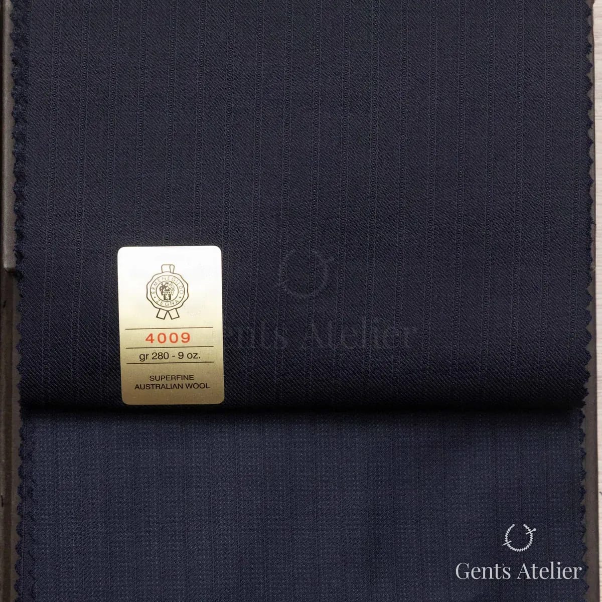 Образец ткани Ermenegildo Zegna 4009 с этикеткой, тёмно-синий