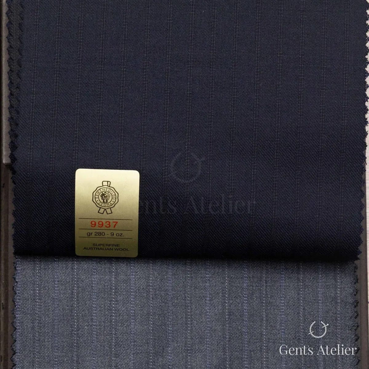 Образец ткани Ermenegildo Zegna 9937 с этикеткой, тёмно-синий