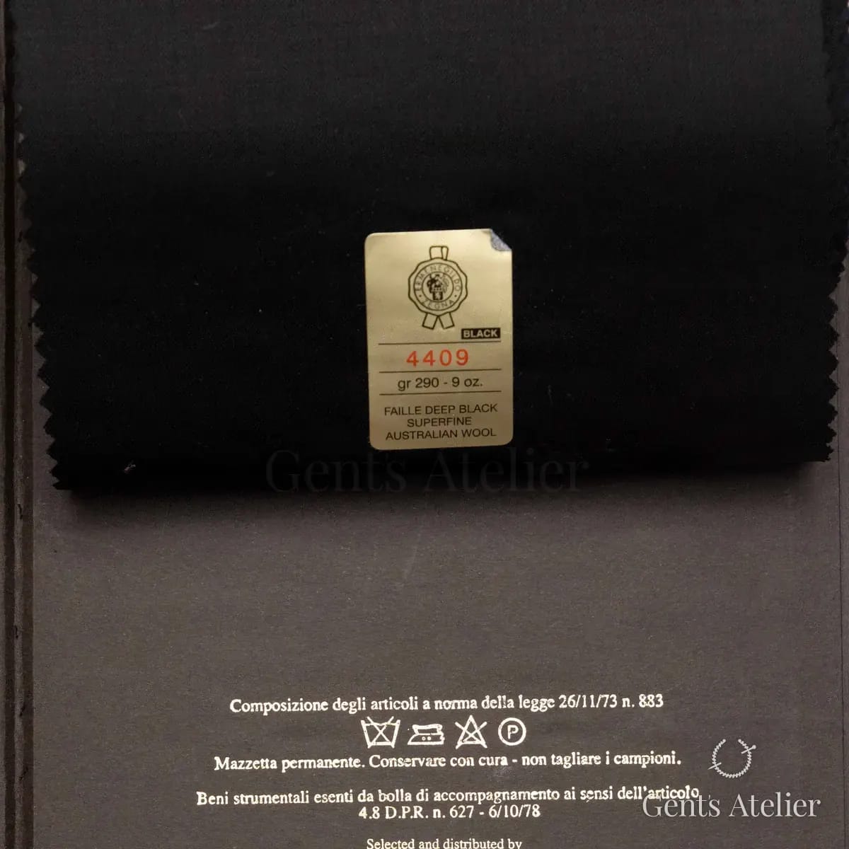 Образец ткани Ermenegildo Zegna 4409 с этикеткой, чёрный