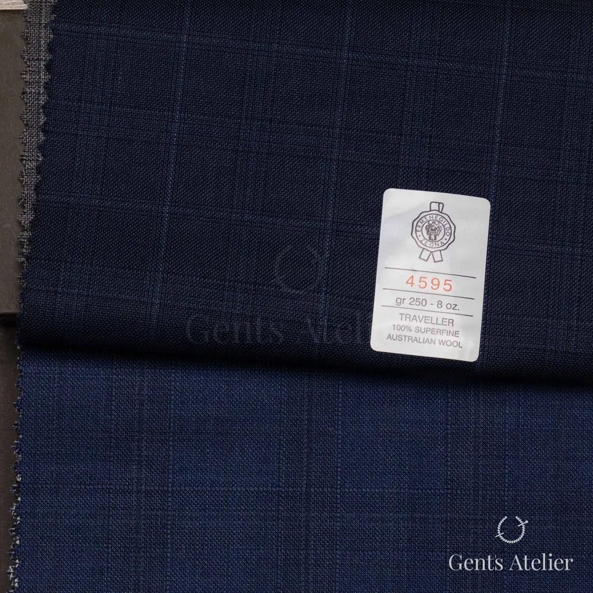 Образец ткани Ermenegildo Zegna 4595 с этикеткой, тёмно-синий
