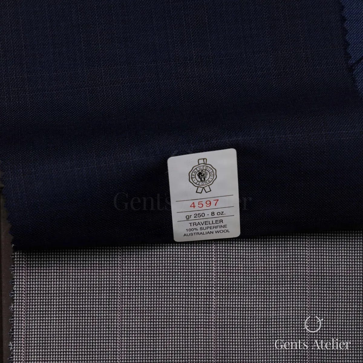 Образец ткани Ermenegildo Zegna 4597 с этикеткой, тёмно-синий