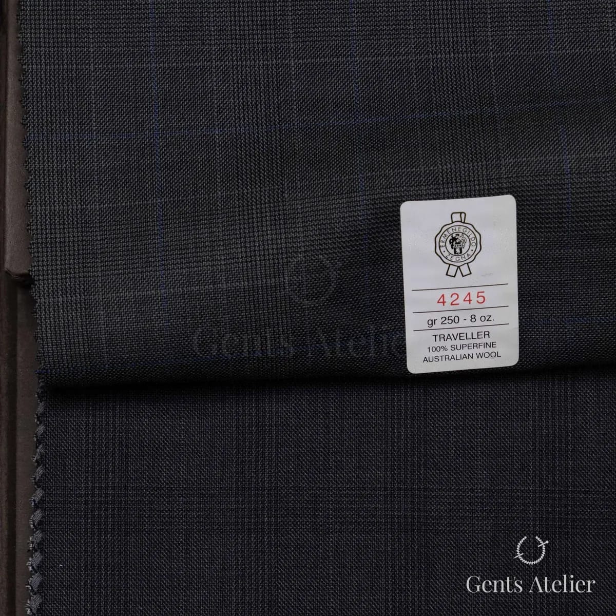 Образец ткани Ermenegildo Zegna 4245 с этикеткой, тёмно-серый