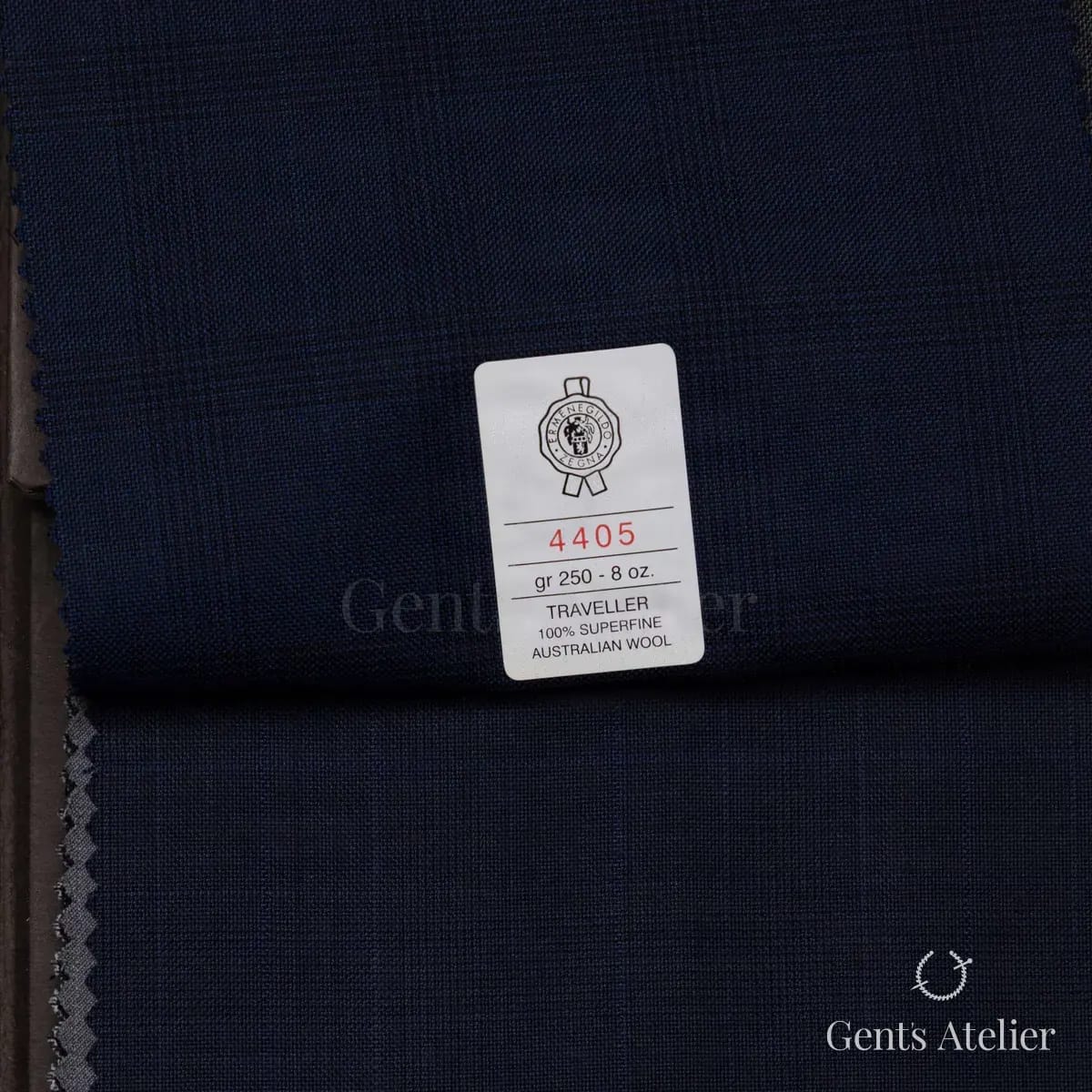 Образец ткани Ermenegildo Zegna 4405 с этикеткой, тёмно-синий