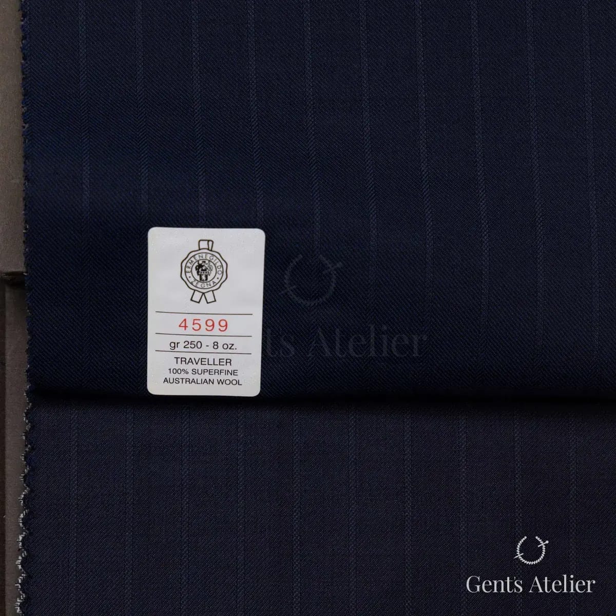 Образец ткани Ermenegildo Zegna 4599 с этикеткой, тёмно-синий