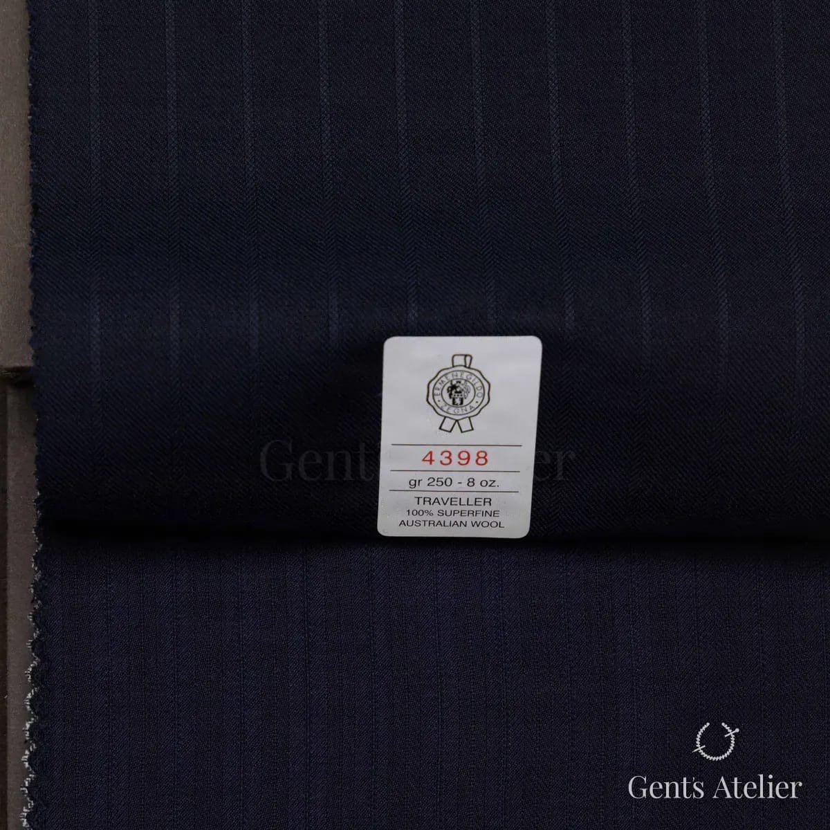 Образец ткани Ermenegildo Zegna 4398 с этикеткой, тёмно-синий