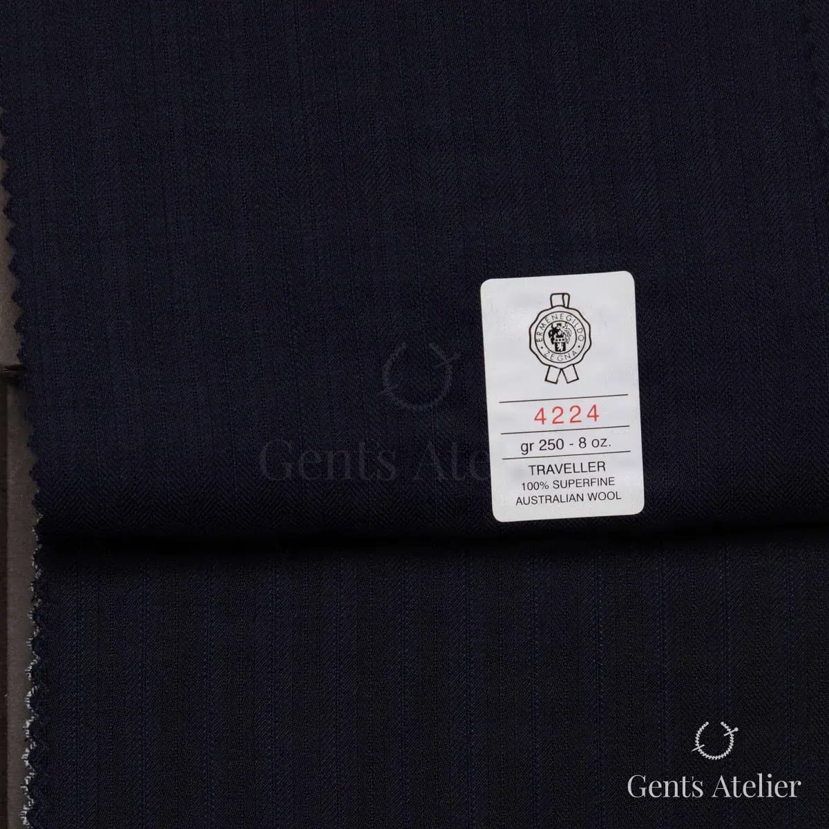 Образец ткани Ermenegildo Zegna 4224 с этикеткой, тёмно-синий
