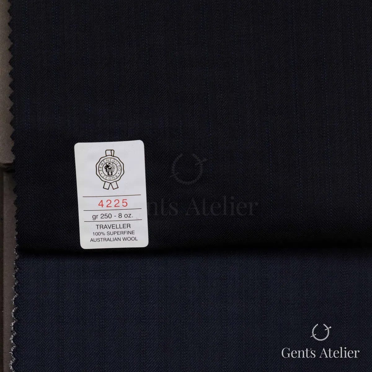 Образец ткани Ermenegildo Zegna 4225 с этикеткой, тёмно-синий