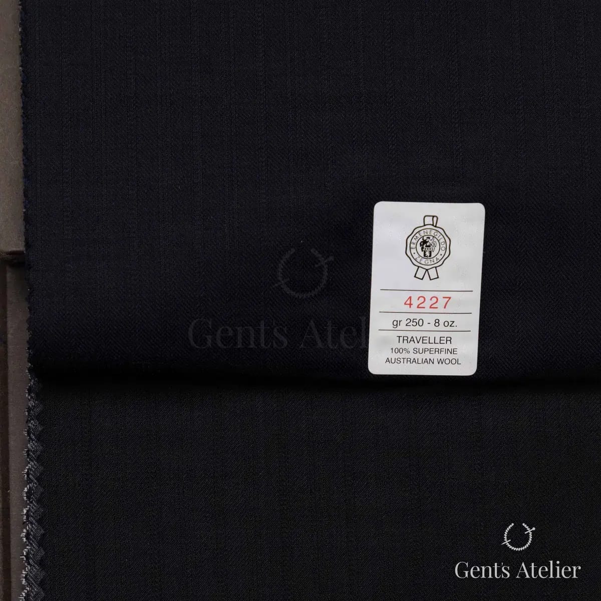 Образец ткани Ermenegildo Zegna 4227 с этикеткой, тёмно-синий