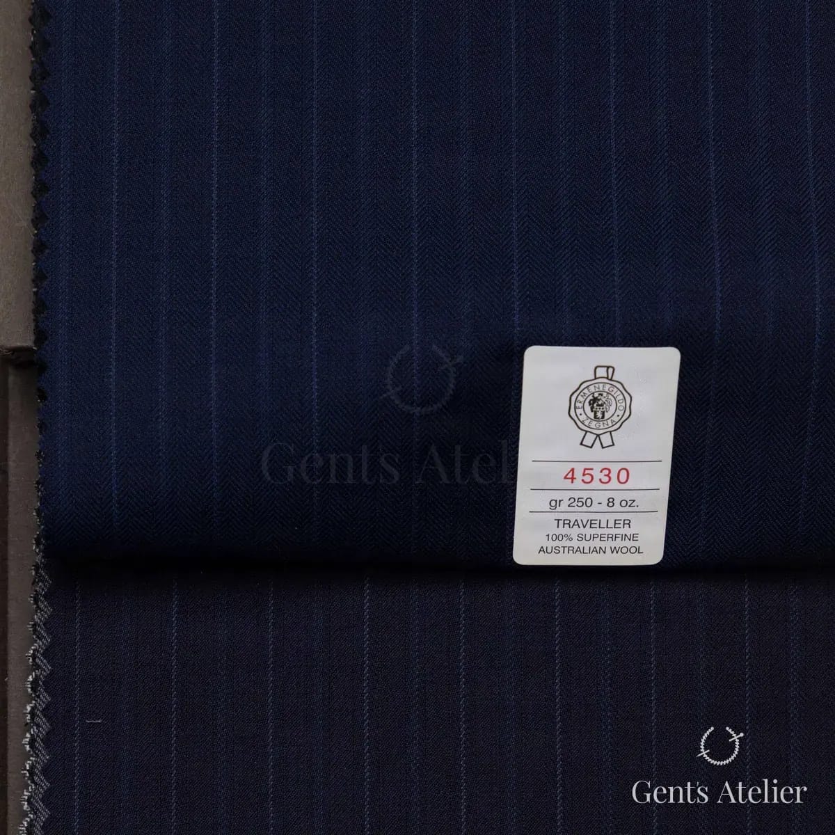 Образец ткани Ermenegildo Zegna 4530 с этикеткой, тёмно-синий