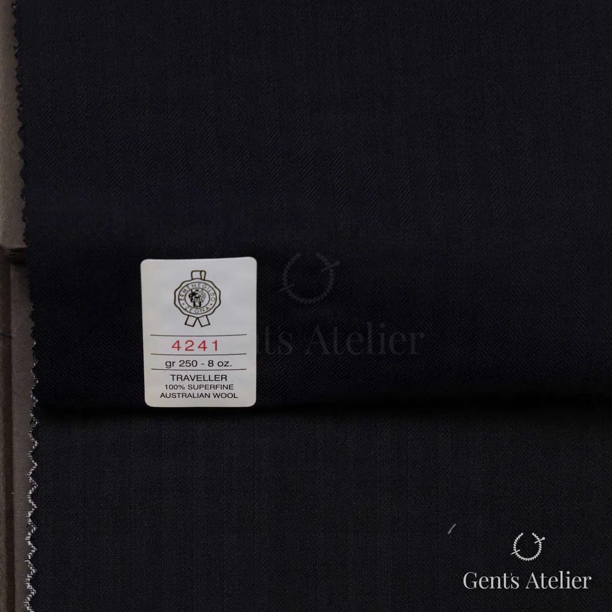 Образец ткани Ermenegildo Zegna 4241 с этикеткой, тёмно-синий