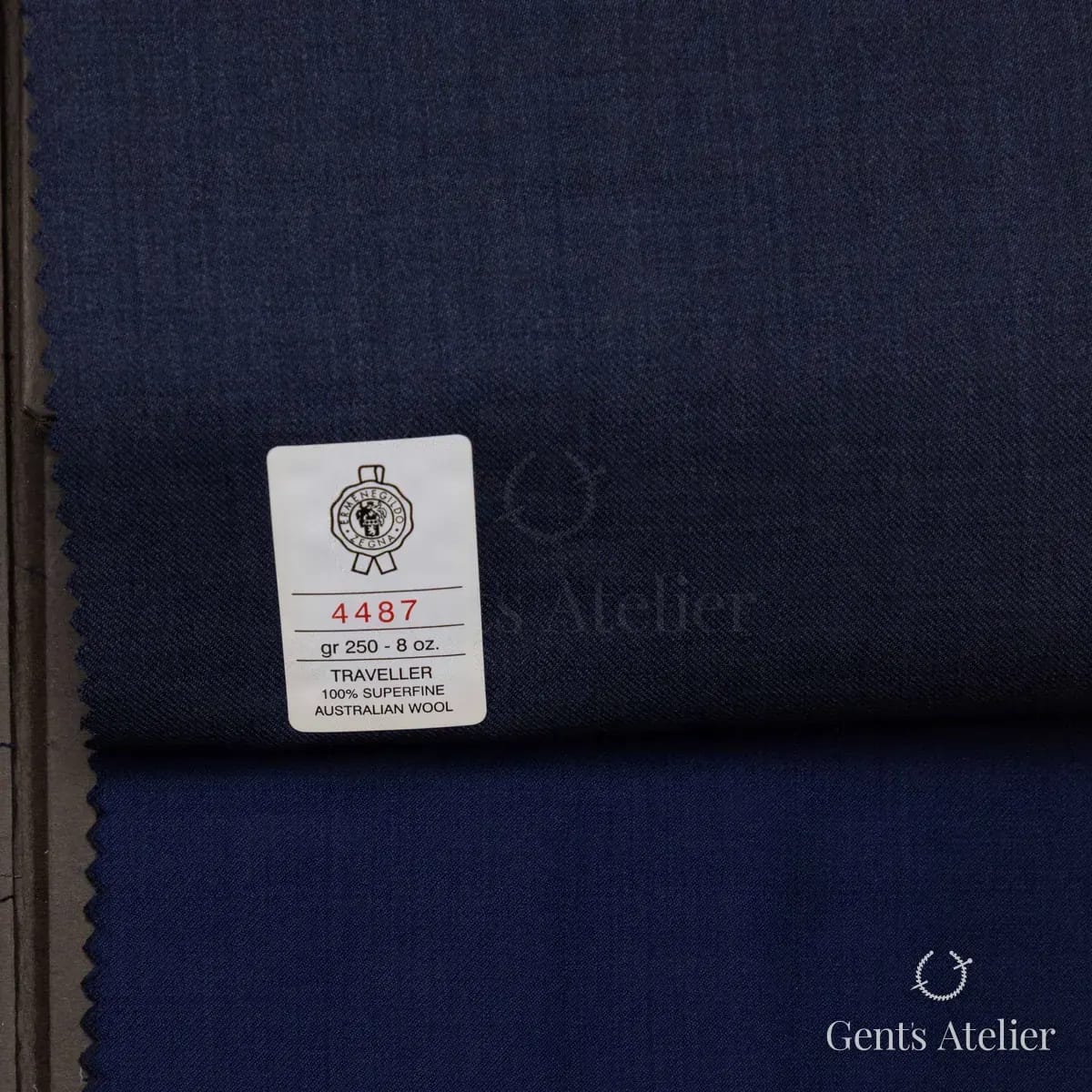 Образец ткани Ermenegildo Zegna 4487 с этикеткой, тёмно-синий