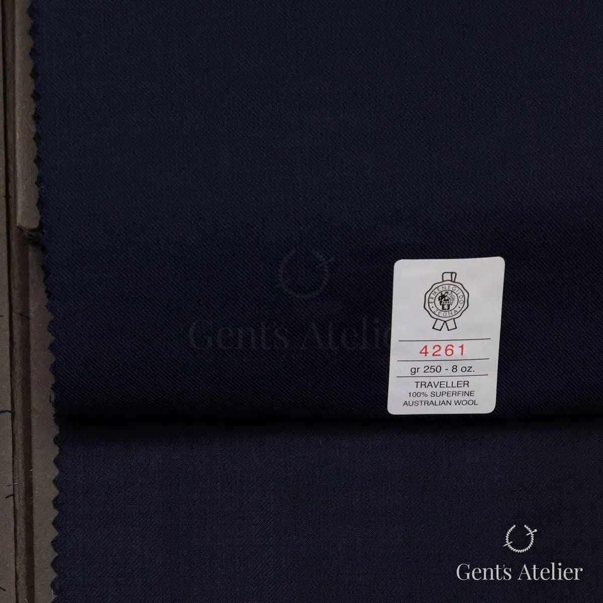 Образец ткани Ermenegildo Zegna 4261 с этикеткой, тёмно-синий
