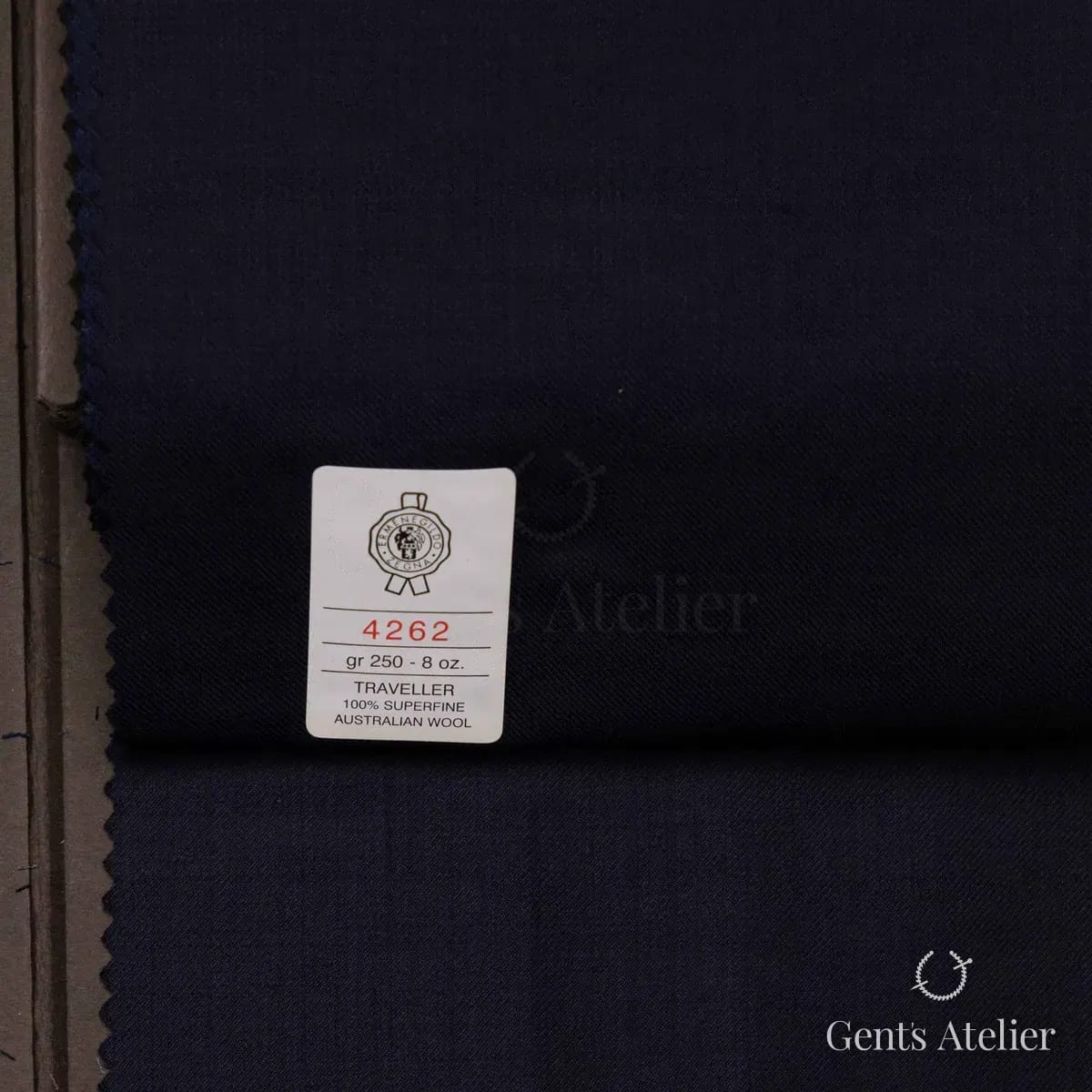 Образец ткани Ermenegildo Zegna 4262 с этикеткой, тёмно-синий