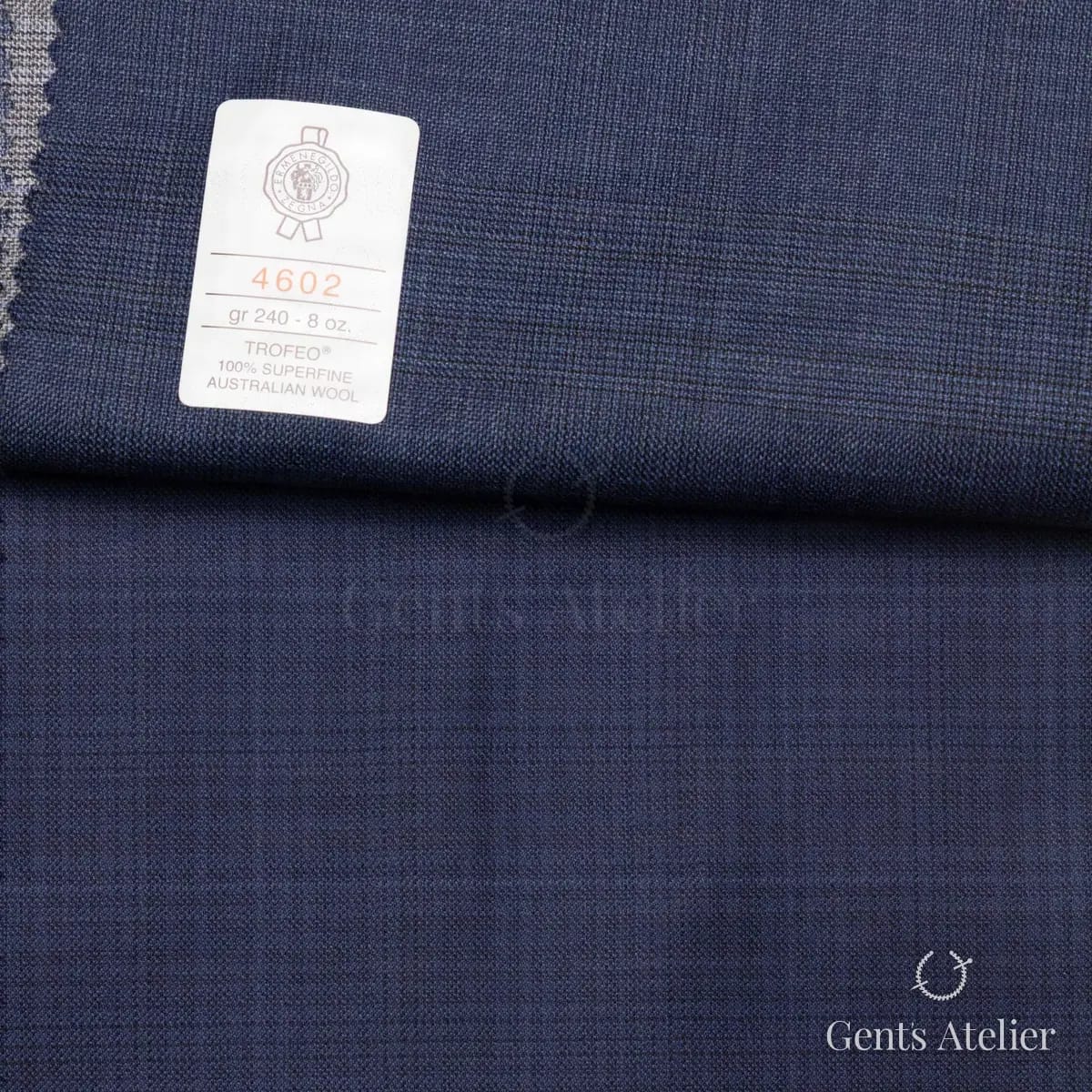 Образец ткани Ermenegildo Zegna 4602 с этикеткой, тёмно-синий