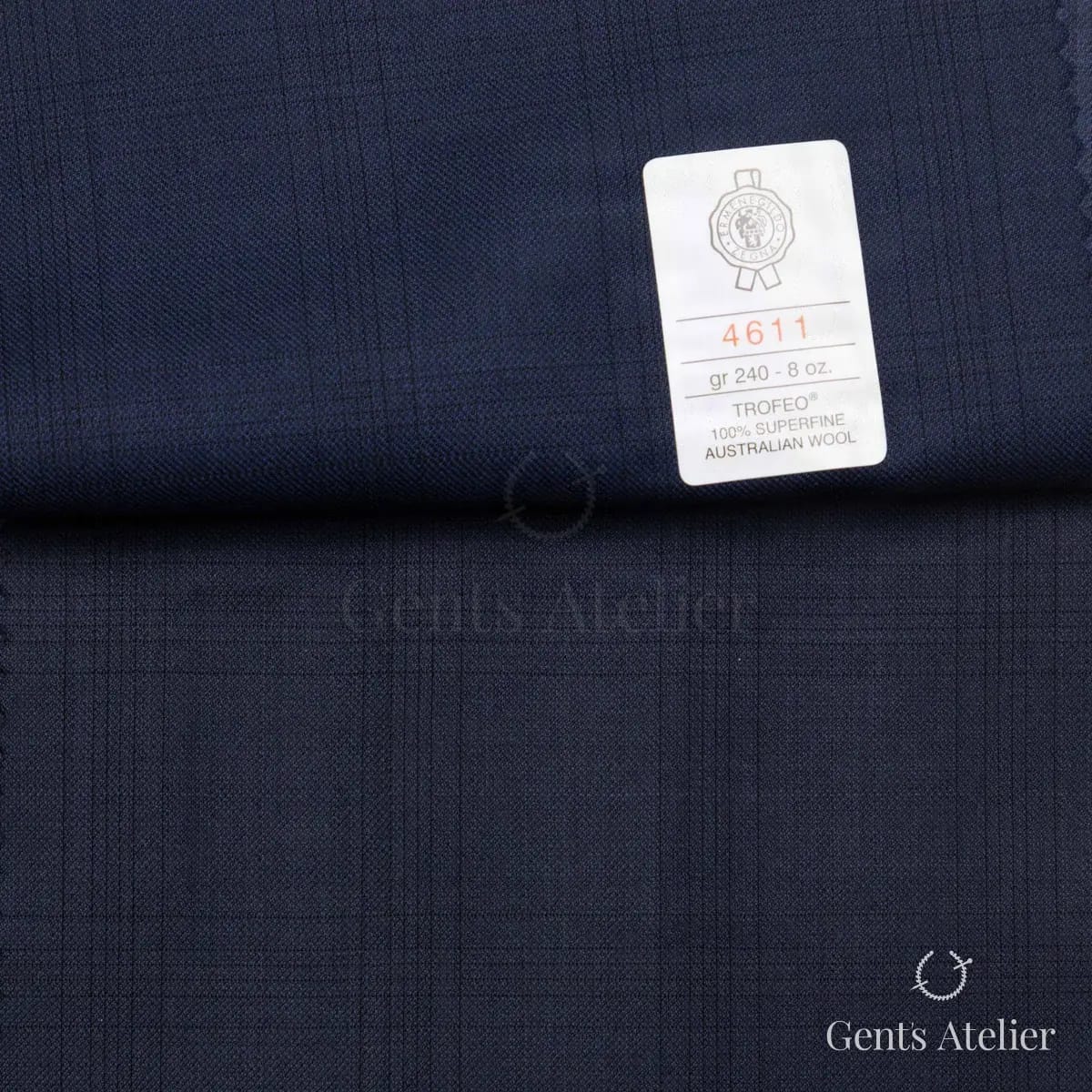 Образец ткани Ermenegildo Zegna 4611 с этикеткой, тёмно-синий