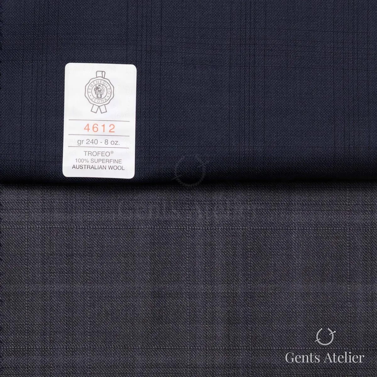 Образец ткани Ermenegildo Zegna 4612 с этикеткой, тёмно-синий