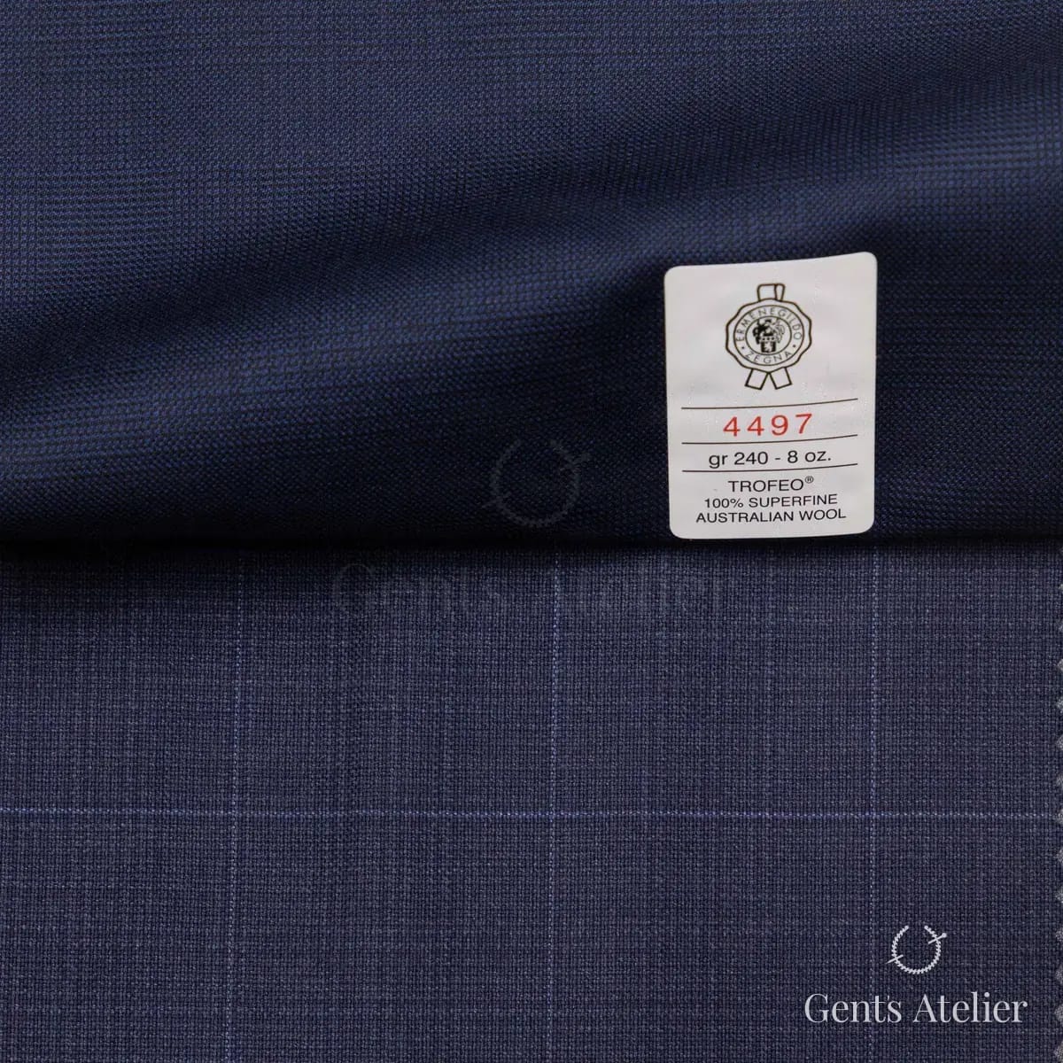 Образец ткани Ermenegildo Zegna 4497 с этикеткой, тёмно-синий