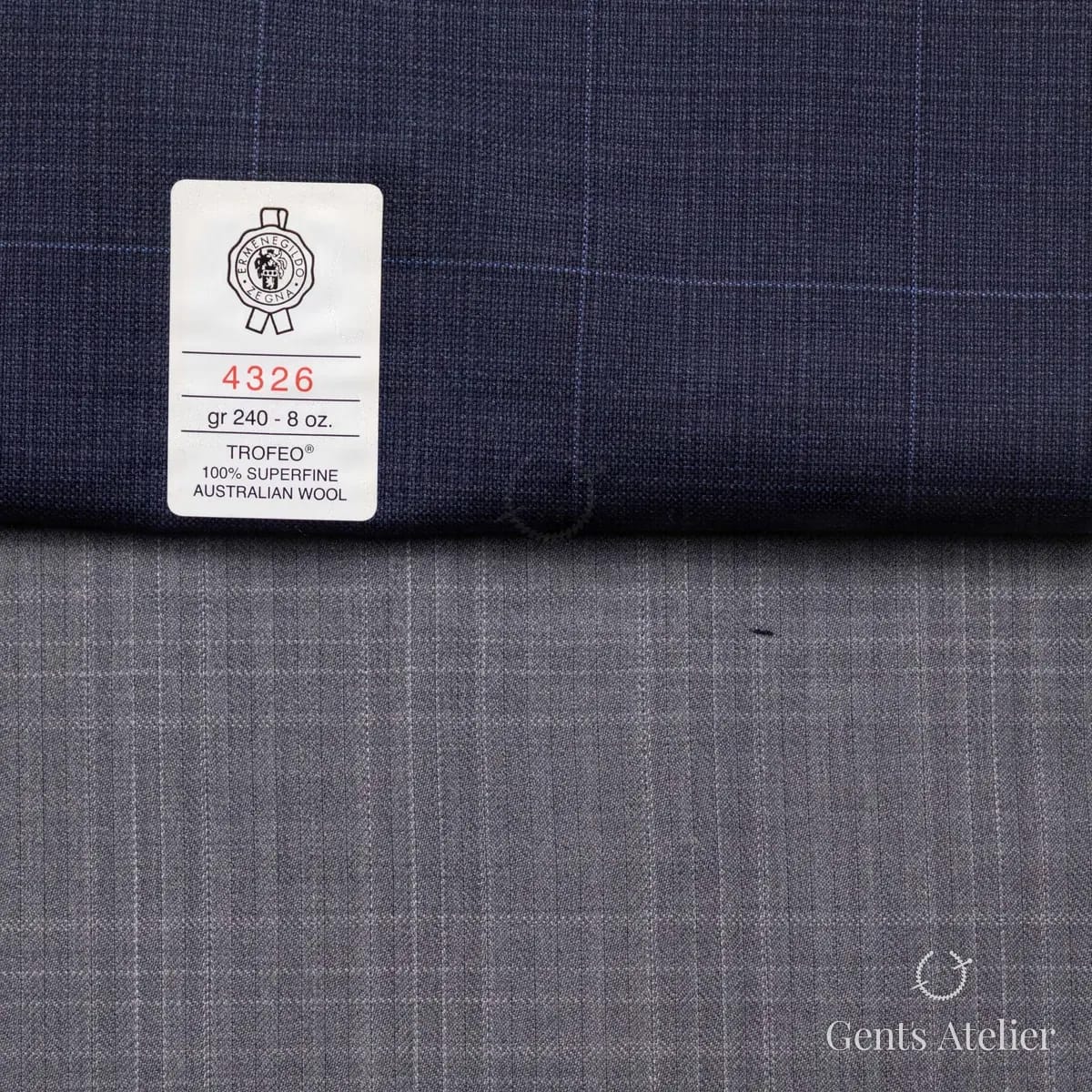 Образец ткани Ermenegildo Zegna 4326 с этикеткой, тёмно-синий