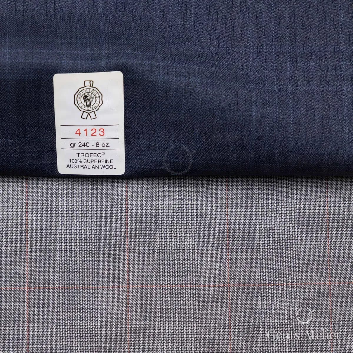 Образец ткани Ermenegildo Zegna 4123 с этикеткой, тёмно-синий