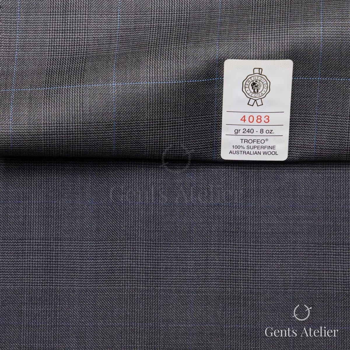 Образец ткани Ermenegildo Zegna 4083 с этикеткой, тёмно-серый