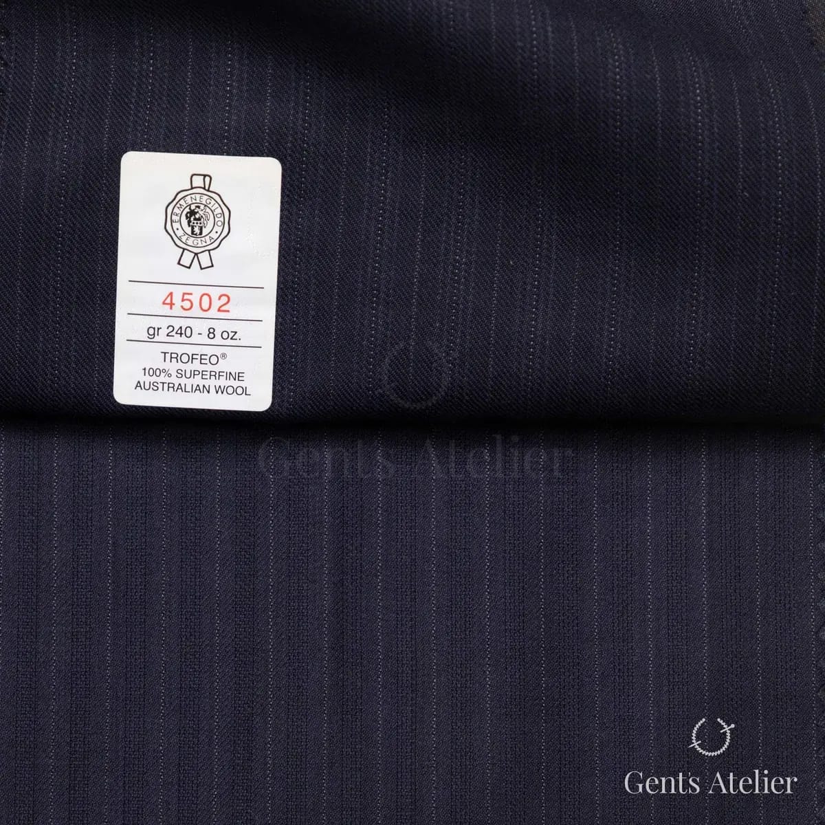 Образец ткани Ermenegildo Zegna 4502 с этикеткой, тёмно-синий